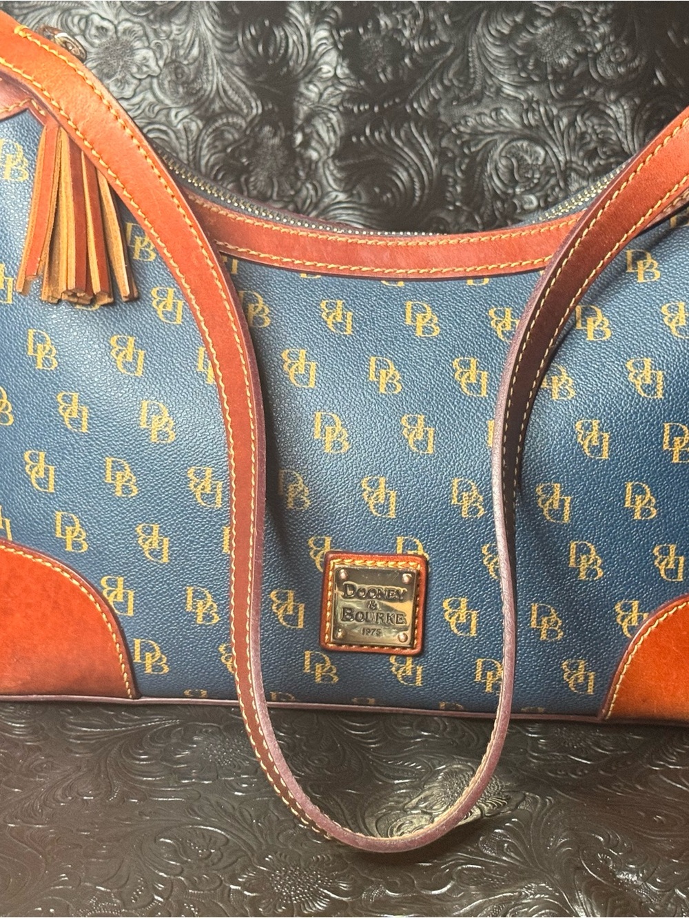 Dooney & Bourke Blue and Brown Signature Shoulder Tote